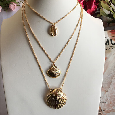 

Three Layers of Shell Pendant Necklace Natural Shell Gold Cowrie Women Best Friend Cowry Seashell Necklace Bohemian Jewelry