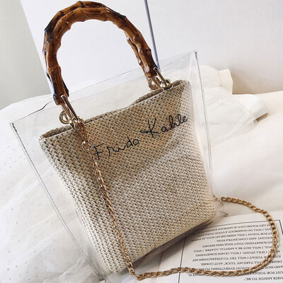 

Woman Trendy Clear Jelly Shoulder Bags Ladies Bamboo Weave Handbag For Party Bolsa Feminina Bolso Mujer Bags For Women T30