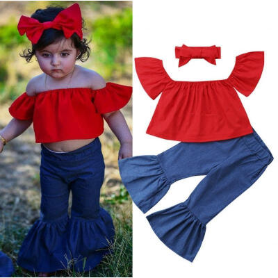 

Boutique Toddler Baby Kids Girls Off Shoulder Tops Flared Pants Outfits Set 1-5T