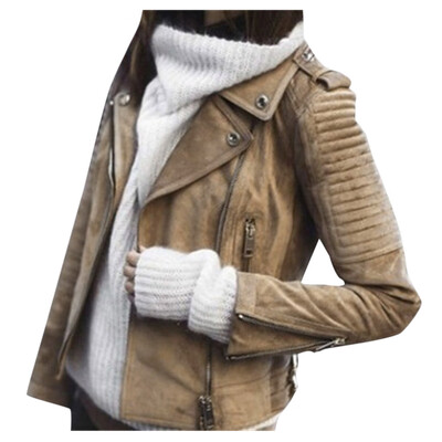 

Toponeto Women Vintage Leather Zipper Short Simple Motorcycle Slim Coat Retro Jacket