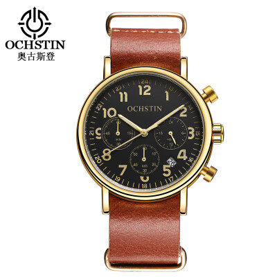 

Augustus OCHSTIN multi-function three-eye calendar multi-function leather mens watch mens watch