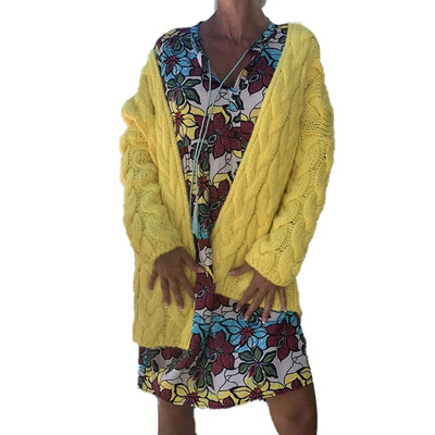 

2019 Autumn Winter Women Fashion Casual Solid color Loose Knit cardigan Sweater coat