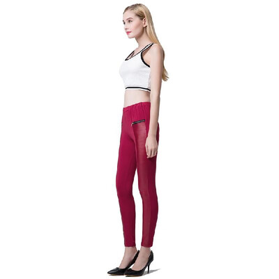 

Fashion Women Leggings Leather Look Panels Elastic Waist Stretchy Skinny Pants Trousers PinkBurgundyBlack