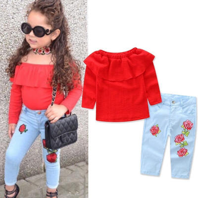 

Floral Kids Baby Girl T-Shirt Tops BlouseDenim Jeans Pants Clothes Outfits Set