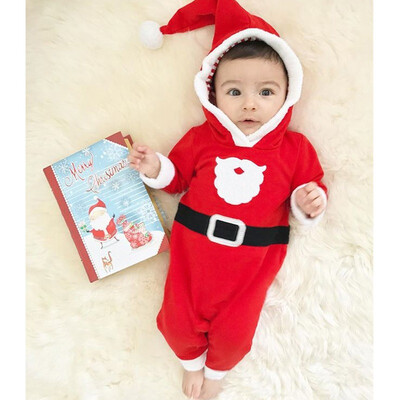

Boys Girls Christmas Long-sleeved Plus Velvet Hooded Jumpsuit 2018 New Autumn Baby Cute Bodysuits Newborn Playsuit 3-18M