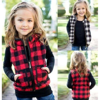 

US Princess Kid Baby Girl Plaid Cotton-padded Jacket Waistcoat Coat Outwear 1-6T