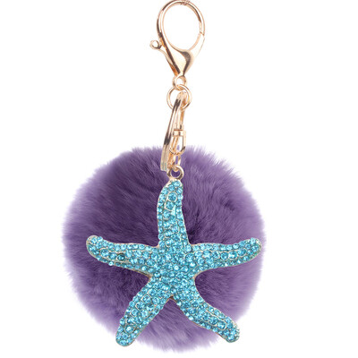 

Jewelry fashion keychain diamond cartoon sea star keychain gift rex rabbit fur plush ball