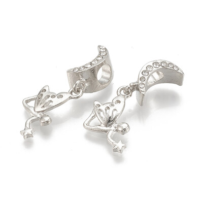 

Alloy European Dangle Beads Large Hole Pendants with Rhinestone Moon with Fairy Platinum Crystal 32mm Hole 5mm 195x13mm