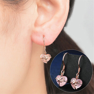 

Fashion Faux Gemstone Heart Bowknot Dangle Hook Earrings Women Wedding Jewelry