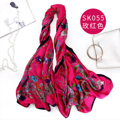 

Spring&summer new elegant flower simulation silk scarf new silk satin print ladies sunscreen shawl scarf SK055