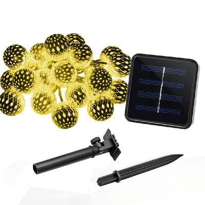 

Factory direct solar light string 10led Morocco ball hollow wrought iron plated silver ball Christmas string ball