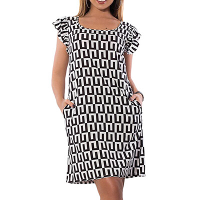 

New Geometric Print Women Dress Summer Big Size Ruffles Femme Dresses Large