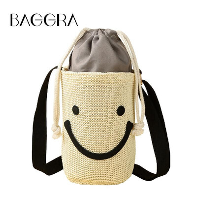 

New Fashion Women Crossbody Shoulder Bags Woven Smile Pattern Casual Cute Small Beach Bag Handbag