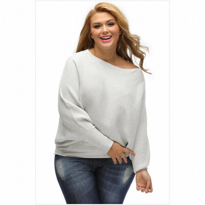 

One-neck long-sleeved ribbed knit loose sweater straight multi-size top