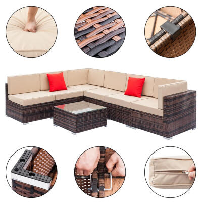 

Zimtown 7pcs Outdoor Patio Garden Wicker Furniture Rattan Sofa Set