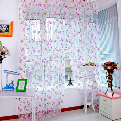 

Gobestart Flower Sheer Curtain Tulle Window Treatment Voile Drape Valance 1 Panel Fabric