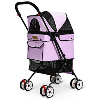 

Folding Cat Dog Pets Cage Stroller-Pink