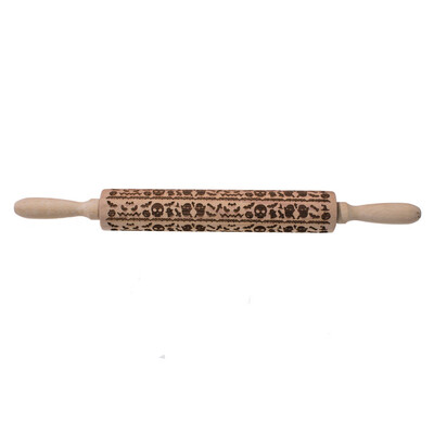 

〖Follure〗Rolling Pin Engraved Carved Wood Embossed Rolling Pin Kitchen Tool