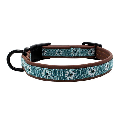 

Pet Cat Comfortable Microfiber Lined Pet Collar Small Flower Adjustable Buckle Cotton Buckle Dog Collar Size -L