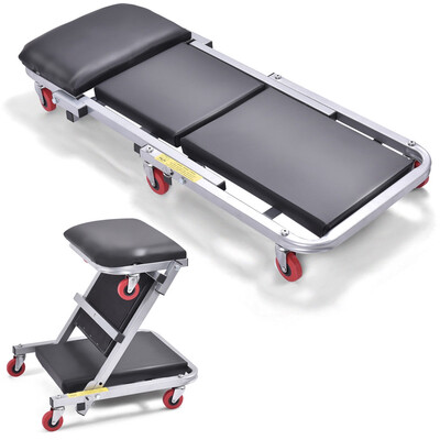 

41" 2 In 1 Foldable Mechanics Z Creeper Seat Rolling Chair Garage Work Stool