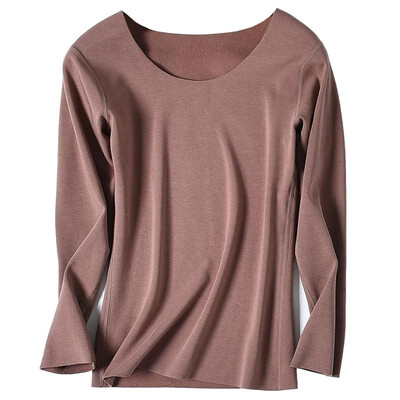 

Fashion Women Autumn Solid Color T-Shirt Seamless O Neck Long Sleeve Warm Thin Soft Bottoming Top