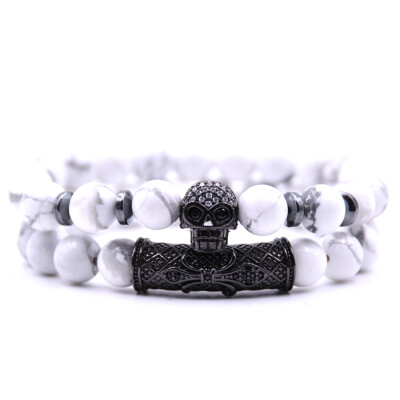 

Micro Inlay Rhinestone Skull Fashion Flanging Natural Stone Bracelet Accessory Pair Bracelet Unisex Jewellery Festival Hot Gift