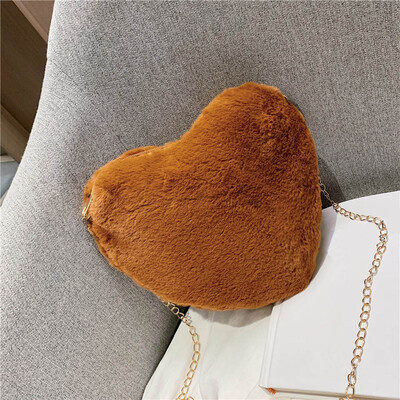 

Tailored Fashion Women Plush Solid Color Chain Love shape Shoulder Bag Messenger Bag