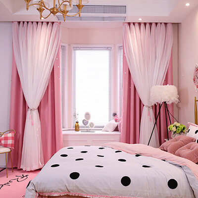 

Gobestart Starry Sky Sheer Curtain Tulle Window Treatment Voile Drape Valance Double-deck