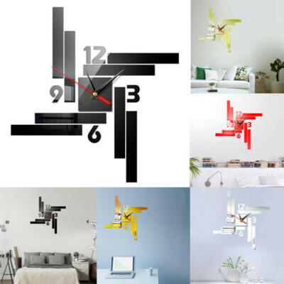 

USA STOCK Modern Large Wall Clock 3D Mirror Sticker Unique Big Number Watch DIY