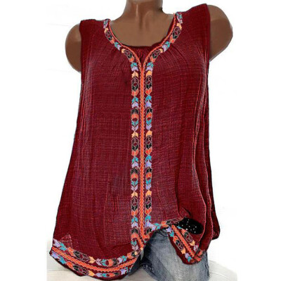 

Starmoon Women Casual Sleeveless Print Solid Fashion Loose Plue Size Tops Shirt Blouse