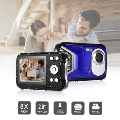 

1080P FHD Digital Camera 8 Mega Pixels CMOS 28 Inch LCD Display 8X Zoom 5M Waterproof Anti-shake Face Detect With Rechargeable Li