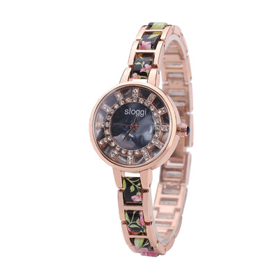 

Floral porcelain ladies watch imitation shell diamond Quartz table supply
