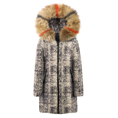 

Roseonmyhand Womens Winter Long Down Cotton Snake Print Parka Hooded Coat Jacket Outwear