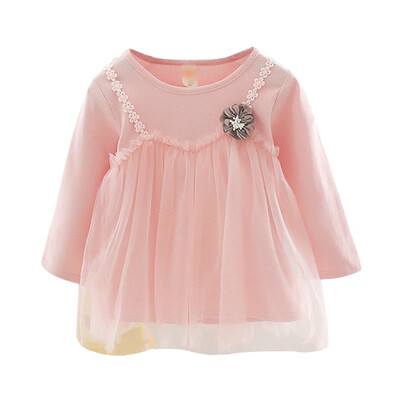 

2019 New Autumn Casual Baby Girls Long Sleeve Patchwork Dress Kids Toddler Fake 2 Piece Mesh Design Sundress
