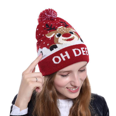 

2019 Christmas new product cuffed ball knit hat with LED colorful lights adult children Halloween decorative hat NOW Snowman