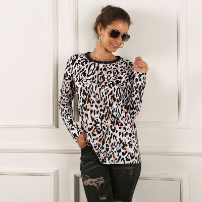 

Tailored Women Fashion Casual Leopard Print Shirt Splice Long Sleeve Blouse Loose Tops