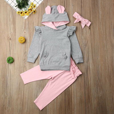 

Infant Baby Girl Cotton Rabbit Ears Ruffle TopsLeggings Pants Clothes Tracksuit