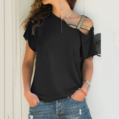 

Women Short Sleeve Loose T Shirts Summer Casual Cold Shoulder Blouse Tops Shirts