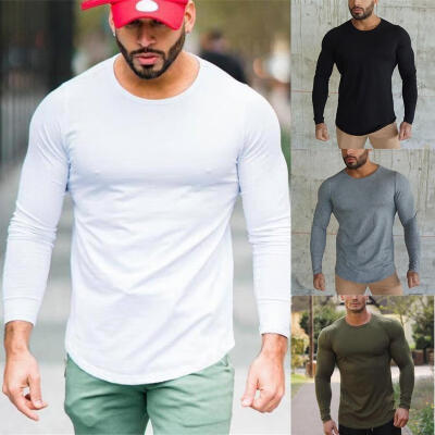 

Fashion Mens Long Sleeve Slim Fit T-Shirt Casual O Neck Tops Bodybuilding Muscle Tee