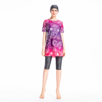 

Roseonmyhand Women Muslim Bathing Suit With Cap Printing Swimsuit Beachwear Women Swimwear
