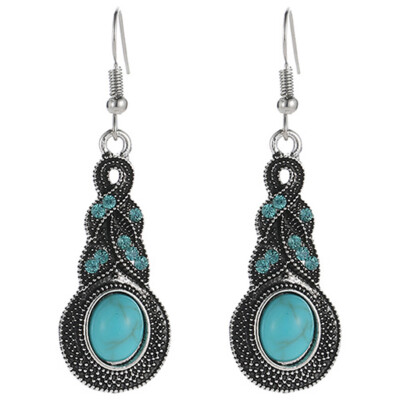 

Earrings for Women Blue Crystal Inlaid Turquoise Earrings Fashion Vintage Pattern Bohemian Style Romantic Gifts for Her