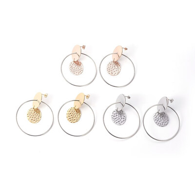 

304 Stainless Steel Ear Studs Ring Mixed Color 67mm Pin 08mm