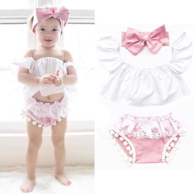 

Newborn Baby Girl Ruffle TopLace Tassel ShortsHeadband 3Pcs Outfit Set Clothes