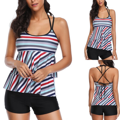 

Roseonmyhand Women Sexy Bikini One-Piece Stripe Swimwear Push-Up Padded