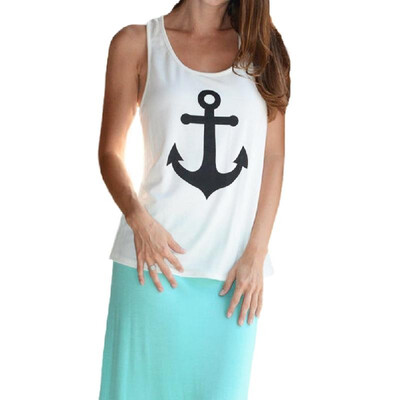

New Fashion Women Anchor Tank Top Back Bowknot Sleeveless Casual Vest Top Camisole T-Shirt