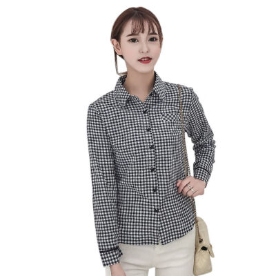 

Women Summer Cotton Blouses Tops OL Blouses Shirts Ladies Plaid Print Blouse Femme Long Sleeve Blusas