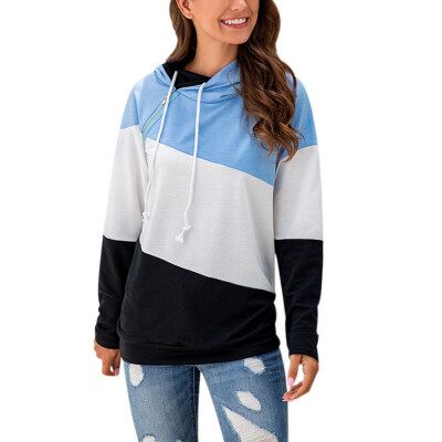 

Women Autumn Simple Hoodies Long Sleeve Patchwork Casual Loose Hooded Sweater