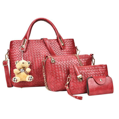 

Fashion Women 4pcs Bag Set Weaven PU Soft Handbag Should Bag Tote Clutch