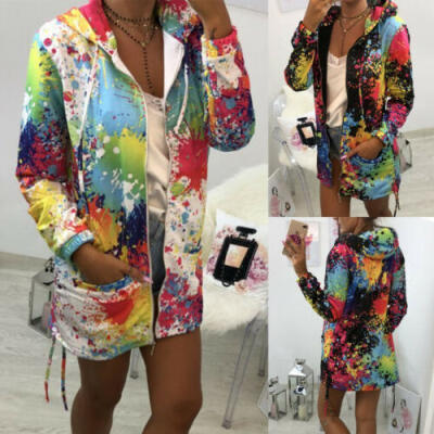 

Women Zipper Coat Floral Printed Casual Retro Jacket Long Sleeve Outwear Coats