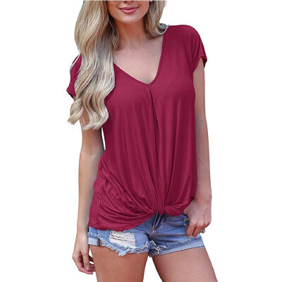 

Starmoon Womens Summer Deep V Neck T Shirts Solid Casual Short Sleeve Blouse Tops